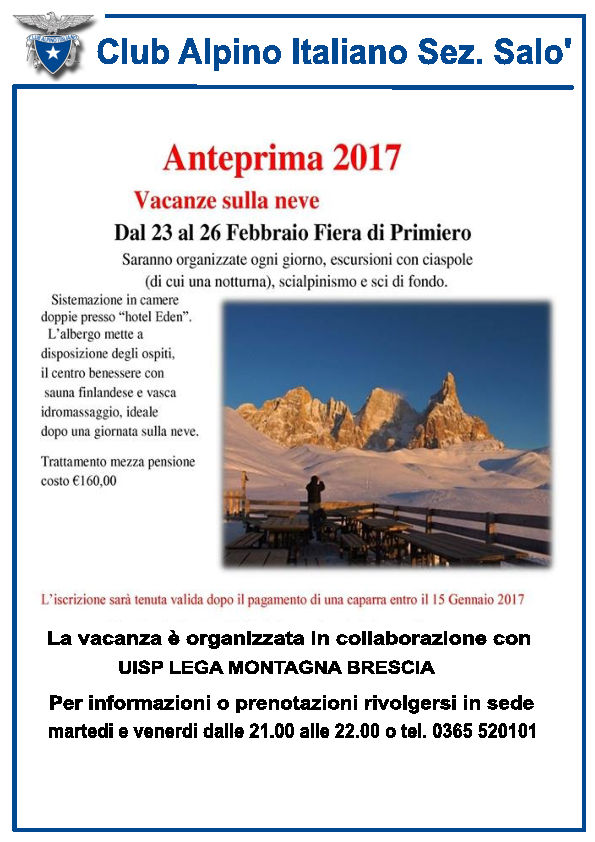 Vacanze sulla neve 2017